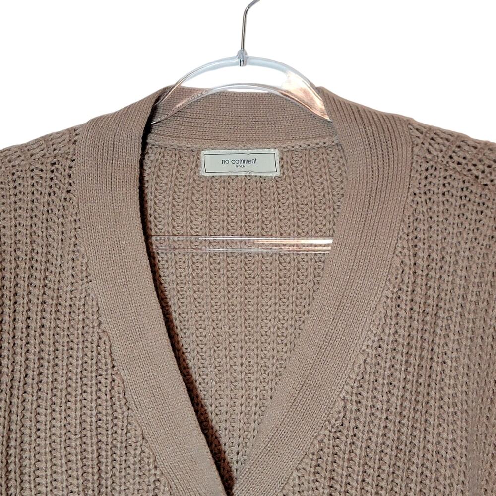 No Comment Tan Distressed Cardigan Sweater V Neck M Grunge Cozy Casual Layering - Picture 3 of 10